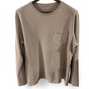 Men's Tan Herringbone Long Sleeve Pocket Shirt Size Large